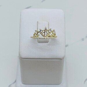 10k solid gold ring sweet 15 crown tiara heart ❤️ Size 7.5